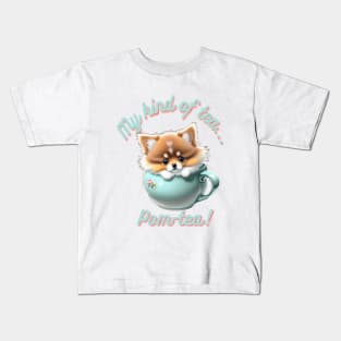 Cute Pomeranian Dog Sitting in Tea Cup Kids T-Shirt